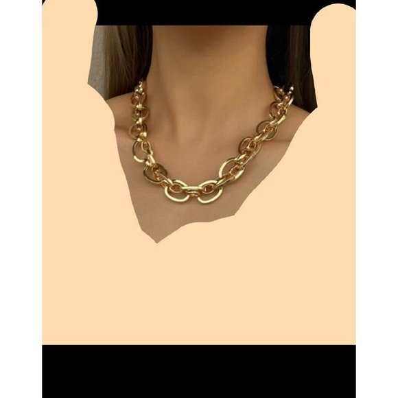 Chunky gold necklace choker Link big chain curb statement oversized large - Picture 1 of 7